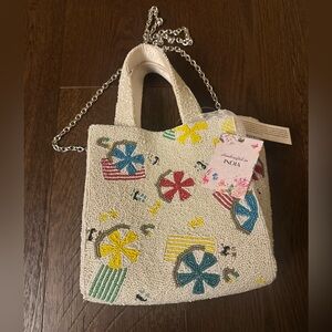 Colorful Beaded Summer Beach Tote Bag with Chain Strap
